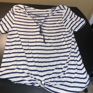 Large blue and white stripped Old Navy shirt